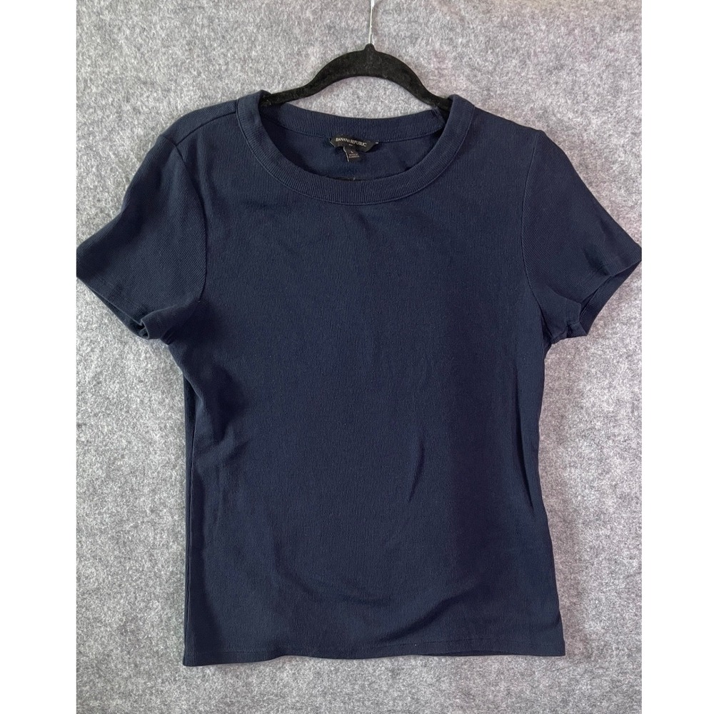Banana Republic Navy Blue Ribbed Short Sleeve Crew Neck Tee Shirt Womens L